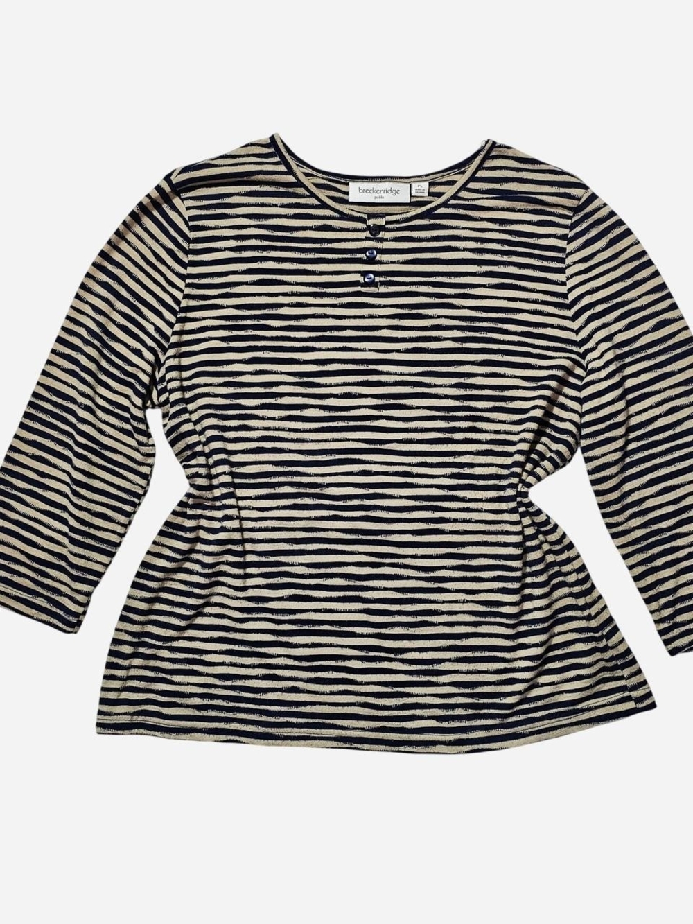 breckenridge Navy & Cream Striped Henley Tee